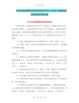 列车应急预案组织机构和职责与创“五型”财政党建活动实施方案汇编