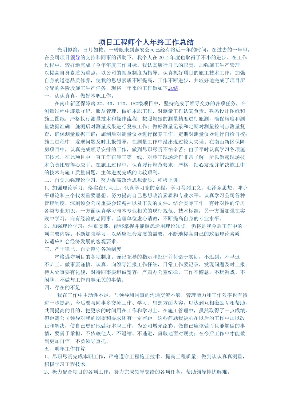 项目工程师个人年终工作总结_第1页