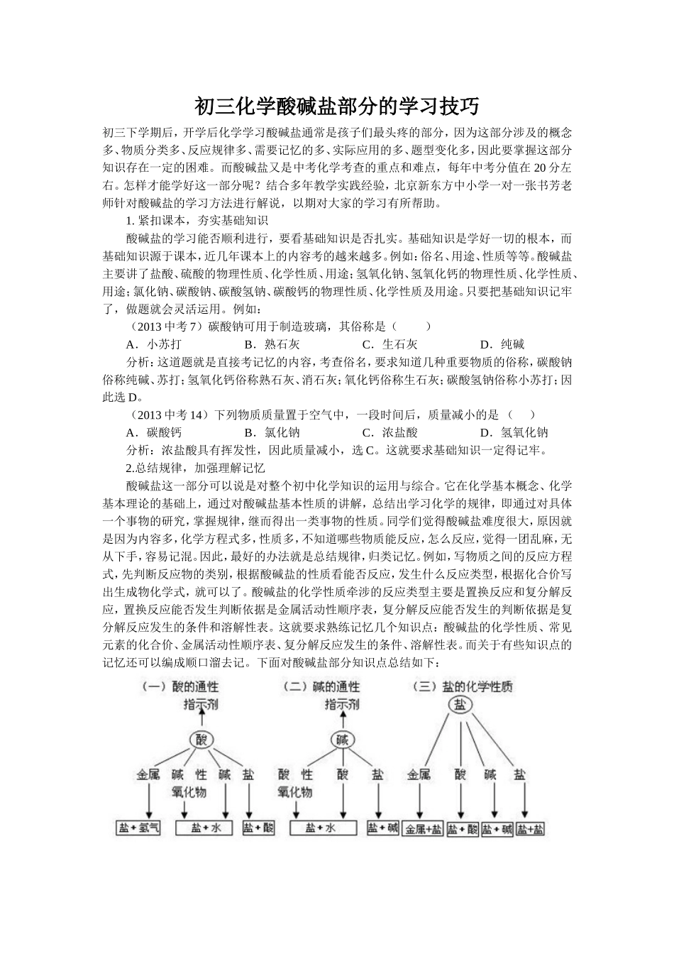 初三化学酸碱盐部分的学习技巧_第1页
