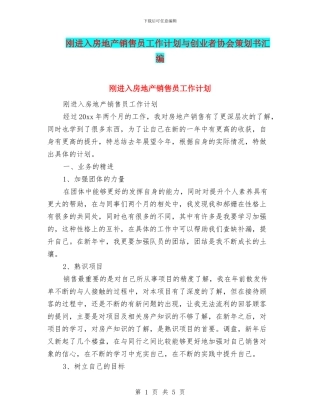 刚进入房地产销售员工作计划与创业者协会策划书汇编
