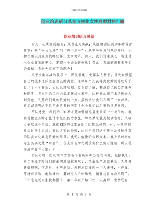 创业培训研习总结与创业女性典型材料汇编