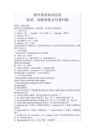 （精品）初中英语知识总结-短语、词组和重点句型归纳