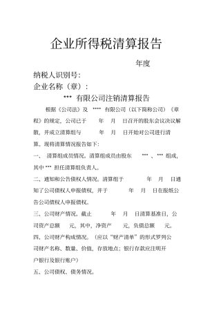 企业所得税清算报告