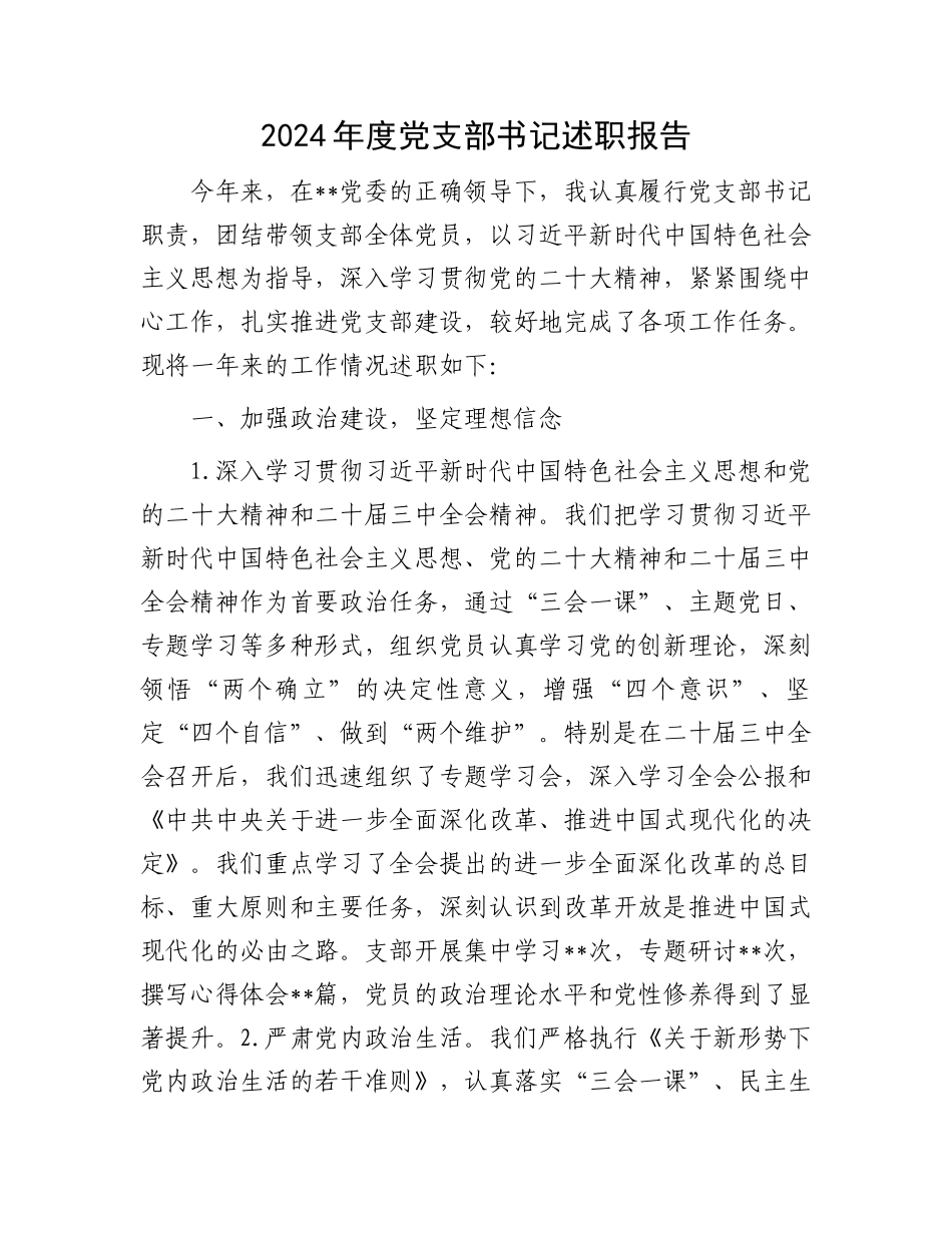 2024年度党支部书记述职报告_第1页