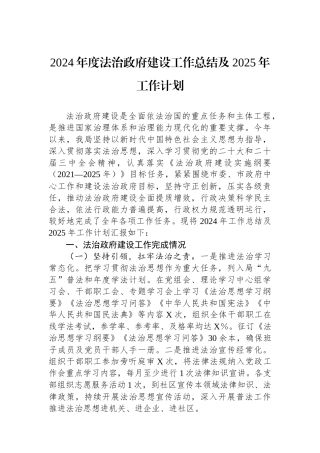 2024年度法治政府建设工作总结及2025年工作计划