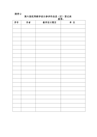 第六届优秀教学设计参评作品县（区）登记表