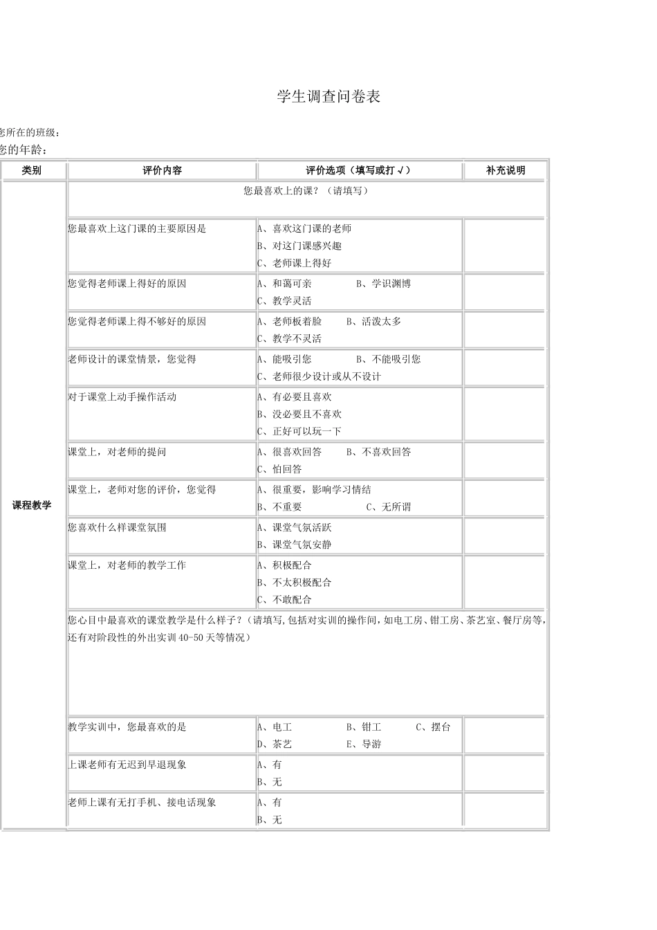 （精品）学生调查问卷表_第1页