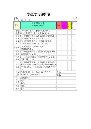 学生学习评价表