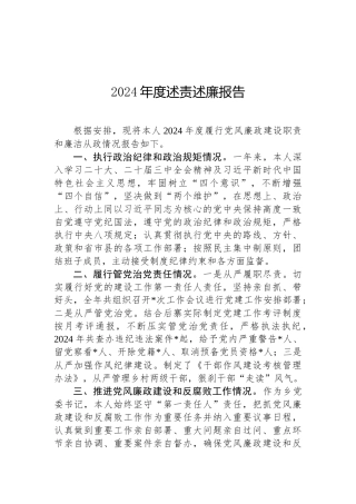 2024年度述责述廉报告（通用）