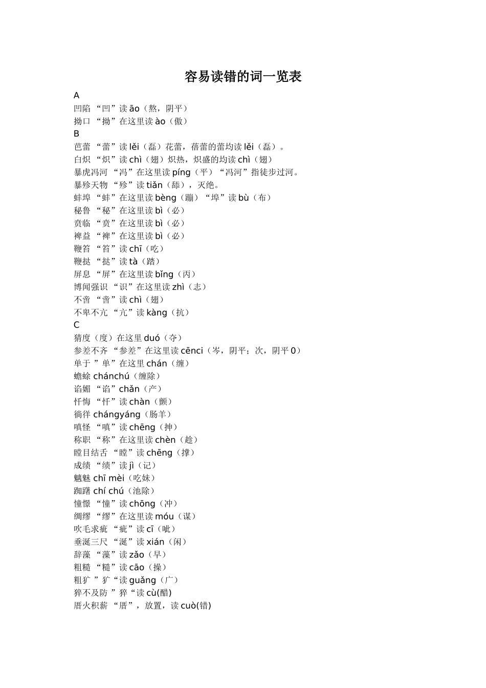 容易读错的词一览表_第1页