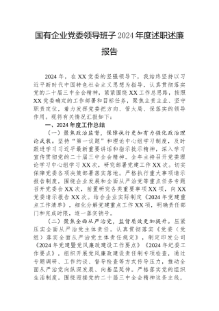 2024年度述职述廉报告（国有企业党委领导班子）