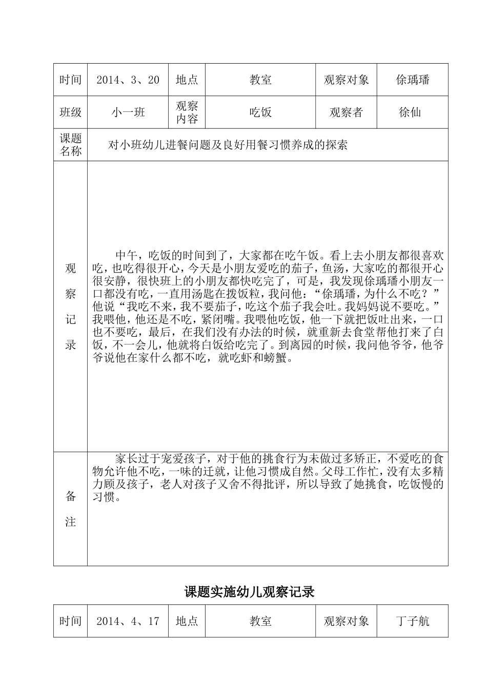 课题实施幼儿观察记录——徐仙_第2页