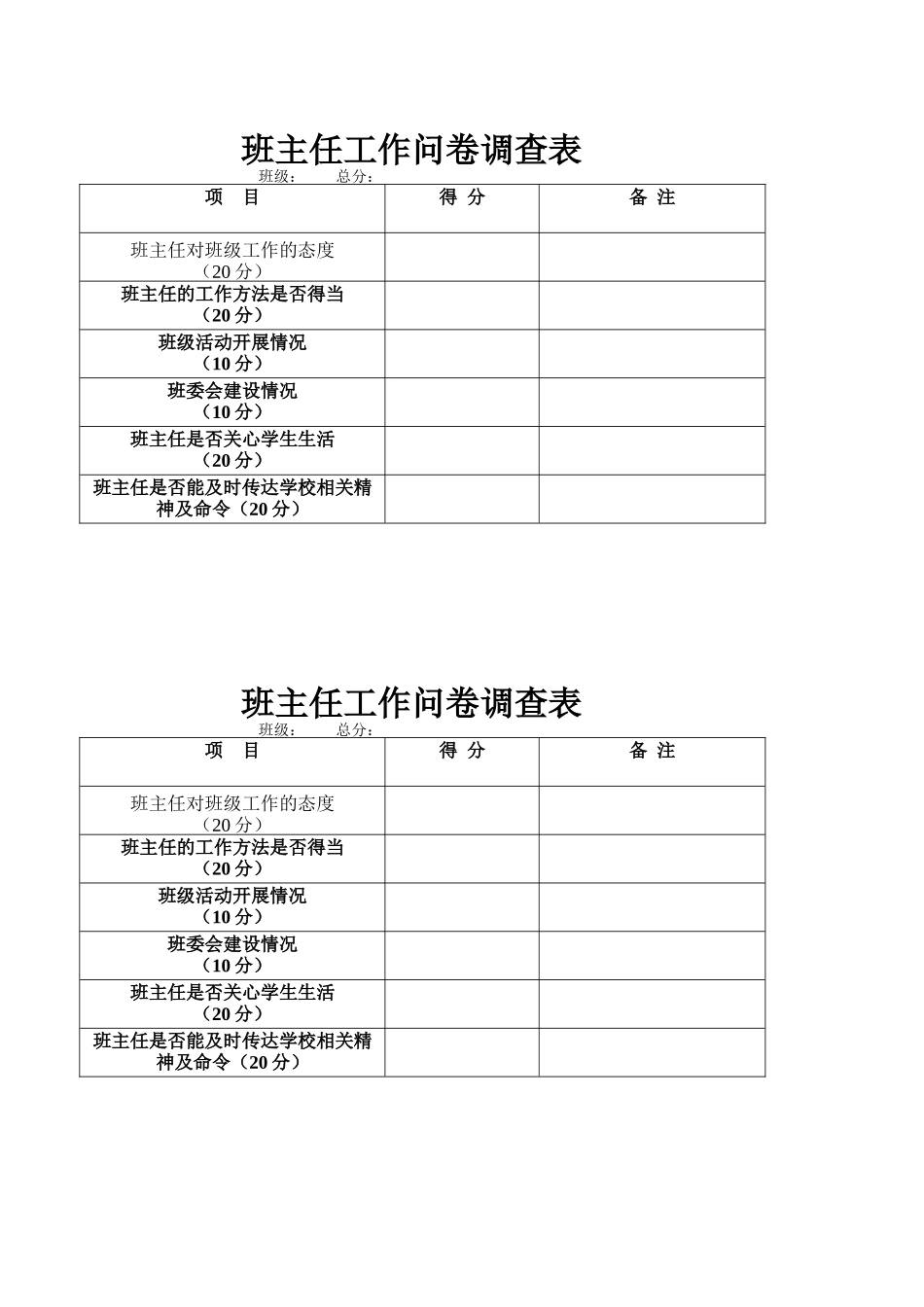 班主任工作问卷调查表_第1页