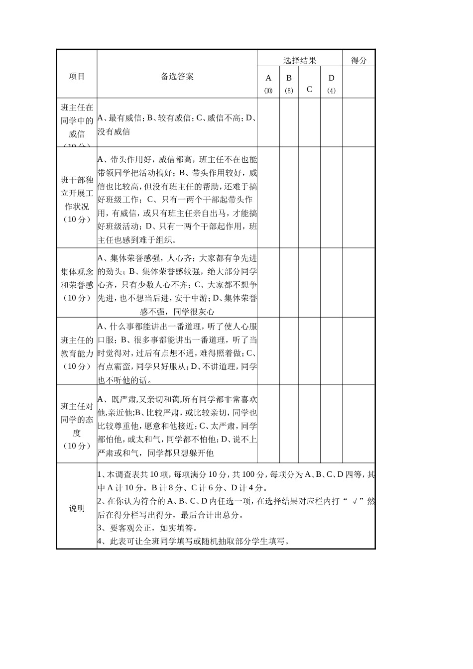 班主任工作问卷调查表_第3页