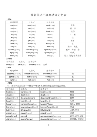 最新初中英语不规则动词表(附音标)