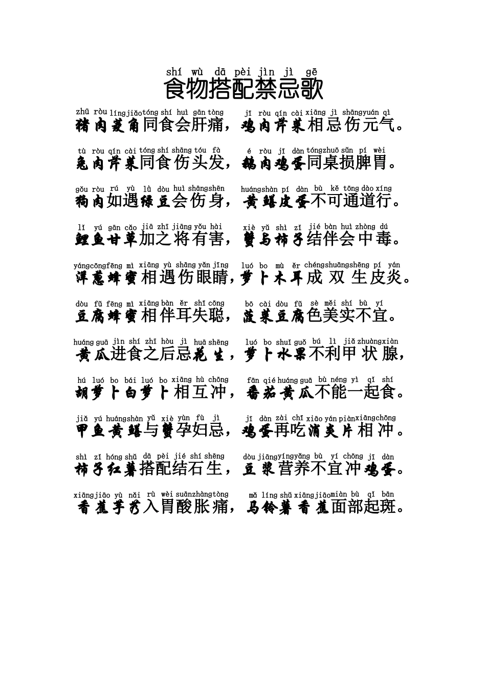 食物搭配禁忌歌_第1页