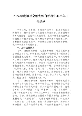 2024年度镇社会治安综合治理中心半年工作总结