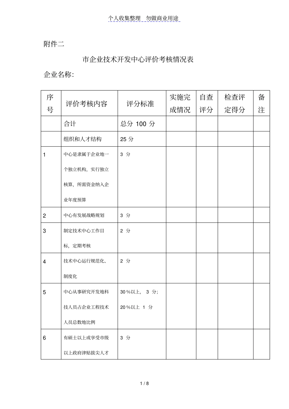 企业技术开发中心评价考核情况表_第1页