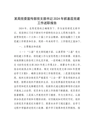 2024年度抓基层党建工作述职报告（局党委宣传部党支部书记）