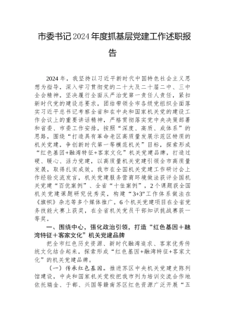 2024年度抓基层党建工作述职报告（市委书记）