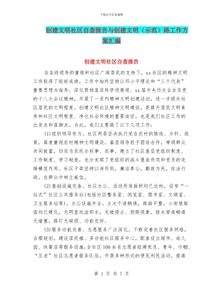 创建文明社区自查报告与创建文明路工作方案汇编