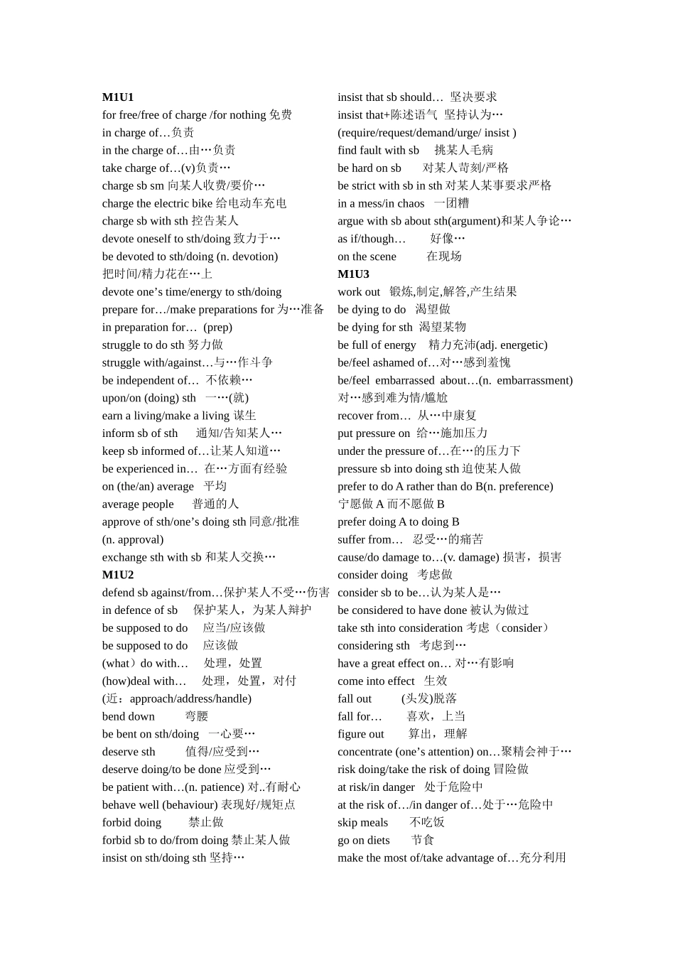 模块一重点词组_第1页