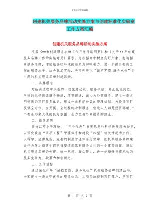 创建机关服务品牌活动实施方案与创建标准化实验室工作方案汇编