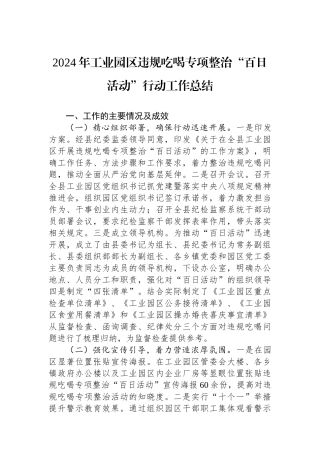 2024年工业园区违规吃喝专项整治“百日活动”行动工作总结