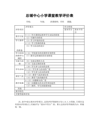 总铺中心小学课堂教学评价表