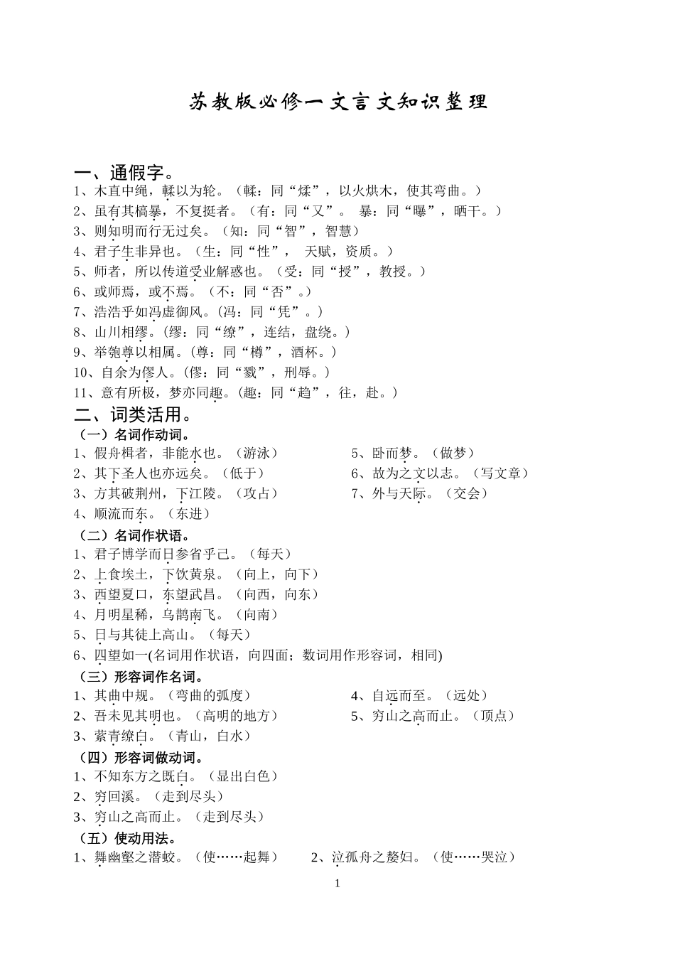 高中语文必修一文言文知识整理_第1页