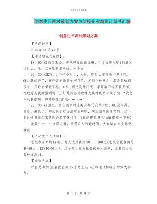 创意生日派对策划方案与创投企业商业计划书汇编