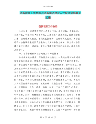 创新项目工作总结与创新驱动建设人才特区实施意见汇编