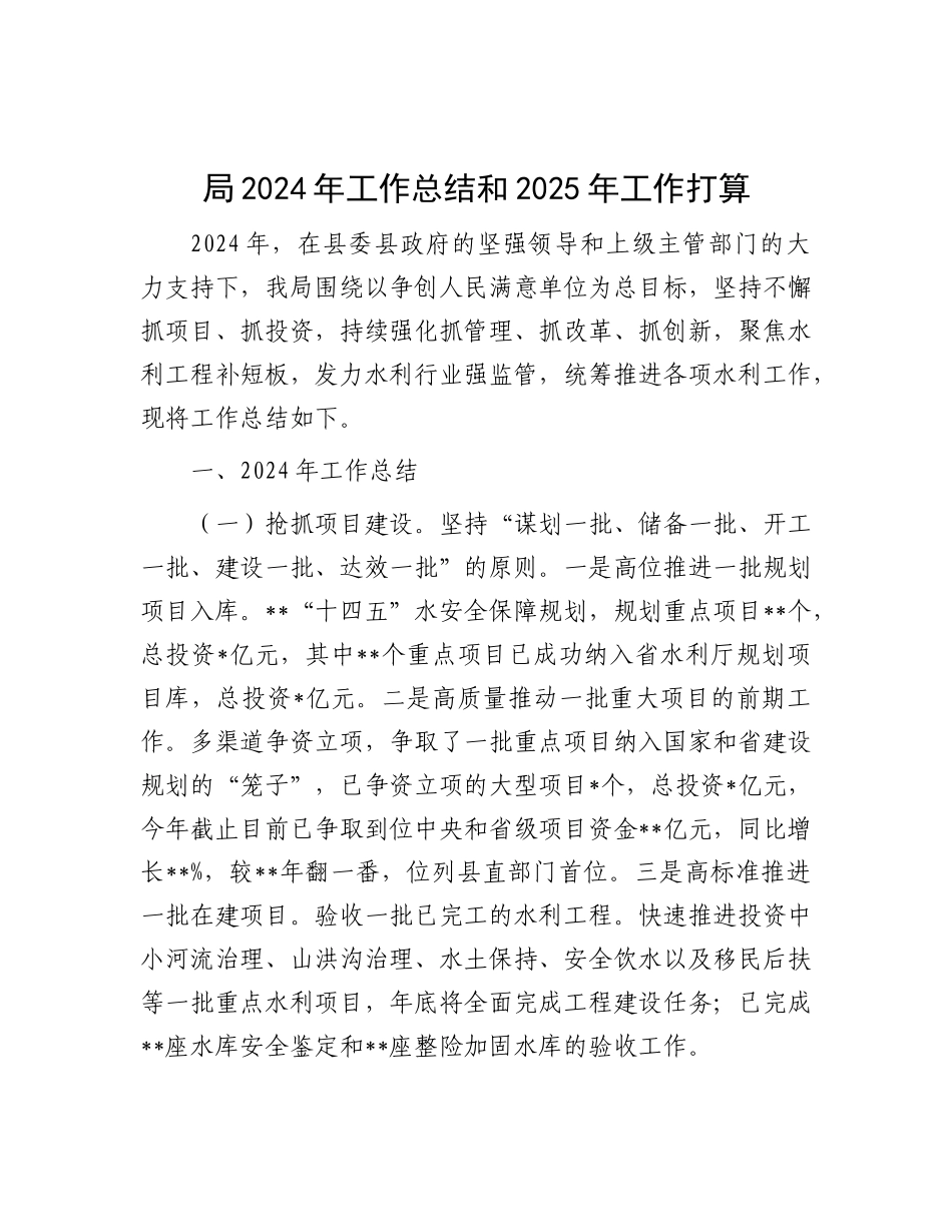 2024年工作总结和2025年工作打算（局级）_第1页