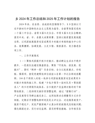2024年工作总结和2025年工作计划报告（乡镇）