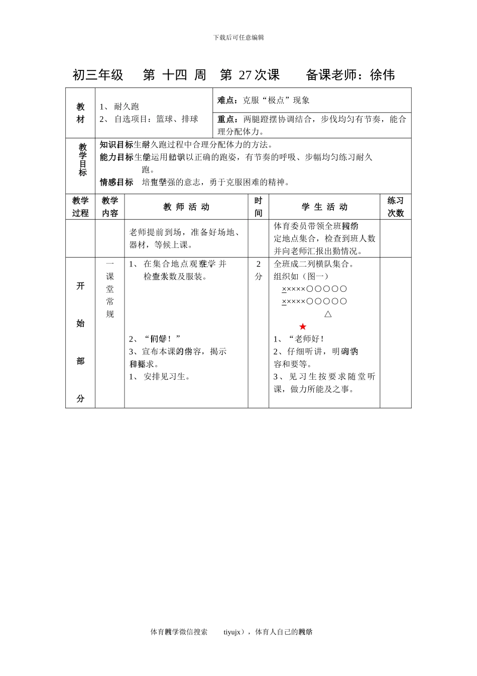 初三体育与健康教案第27次课_第1页