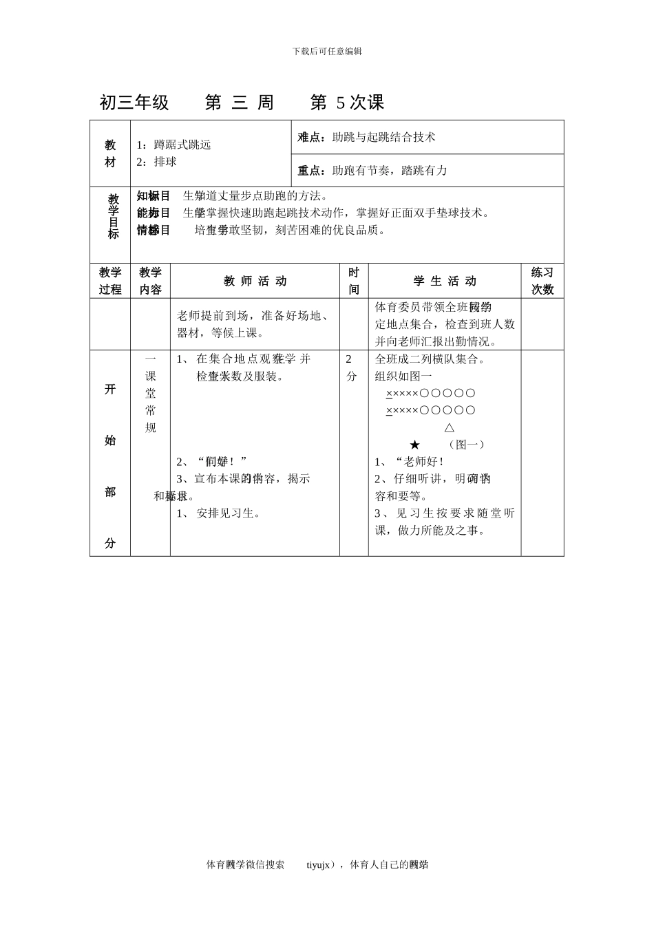 初三体育与健康教案第5次课_第1页