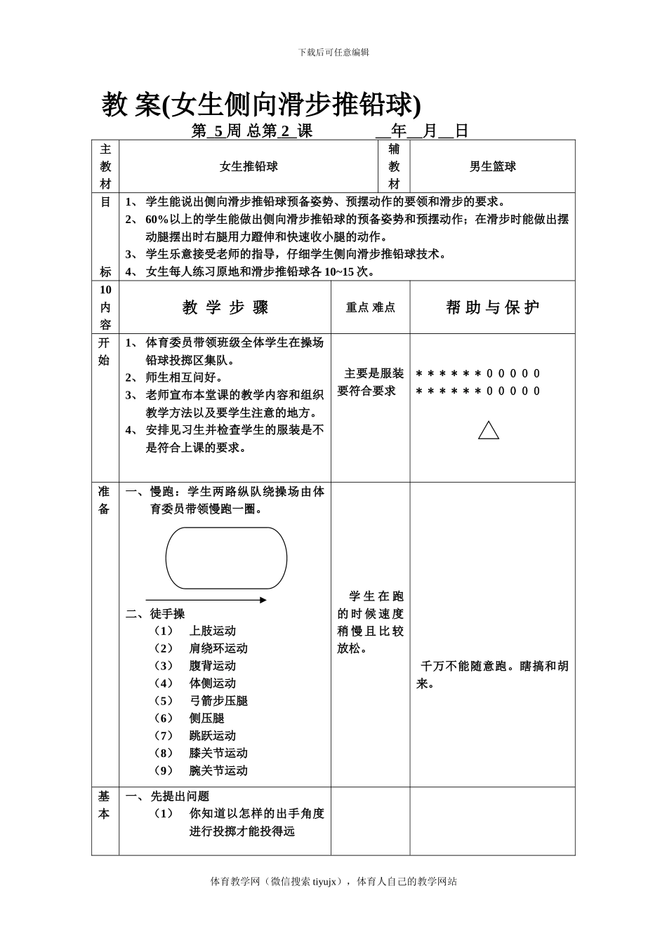 初三体育实践课教案教-案(女生推铅球1)_第1页