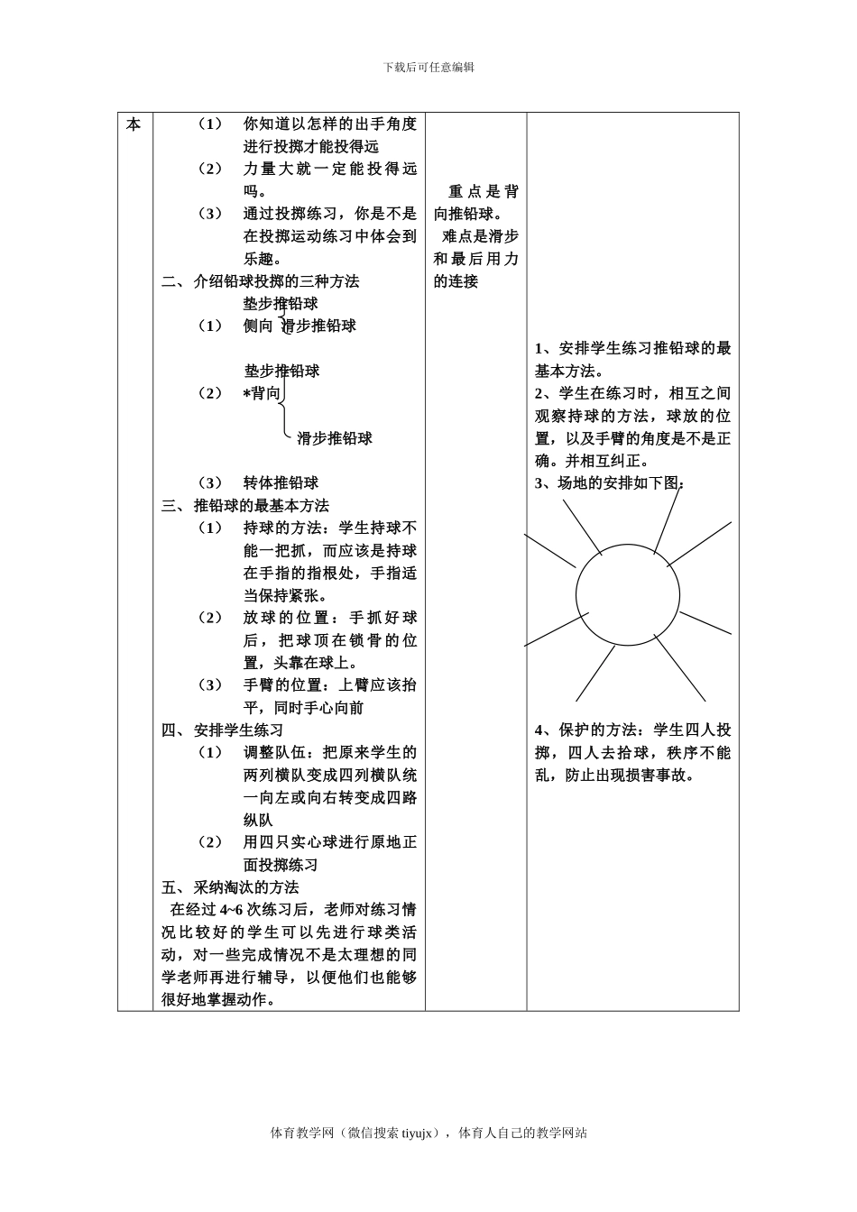 初三体育实践课教案教-案(男生侧向推铅球1)_第2页