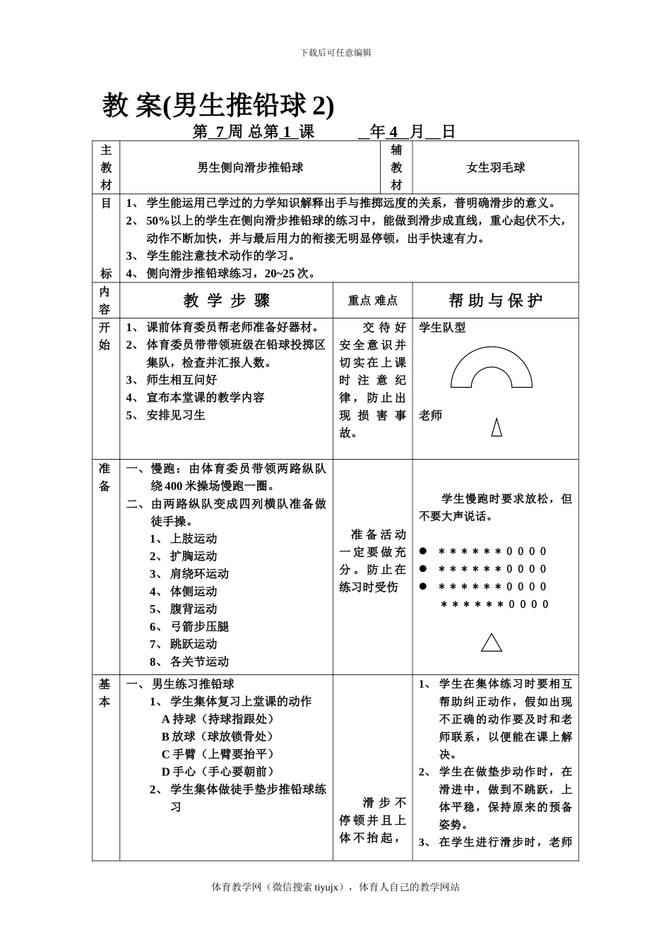 初三体育实践课教案教-案(男生推铅球2)_第1页