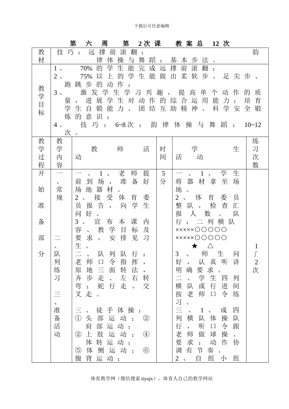初三体育实践课教案教案12_第1页