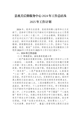 2024年工作总结及2025年工作计划（后勤服务中心）