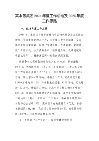2024年工作总结及2025年工作思路（水务集团）