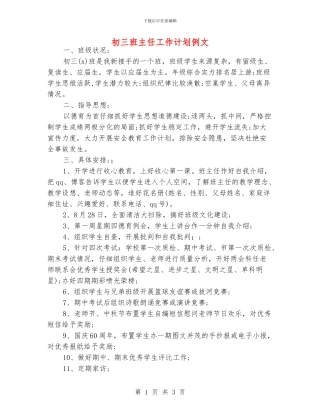 初三班主任工作计划例文