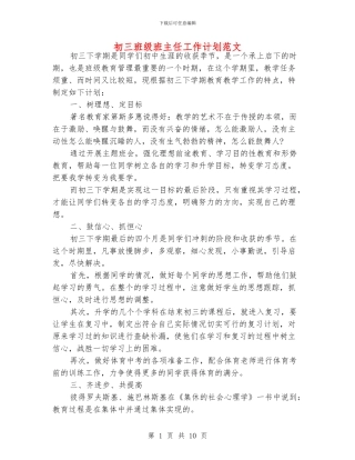 初三班级班主任工作计划范文