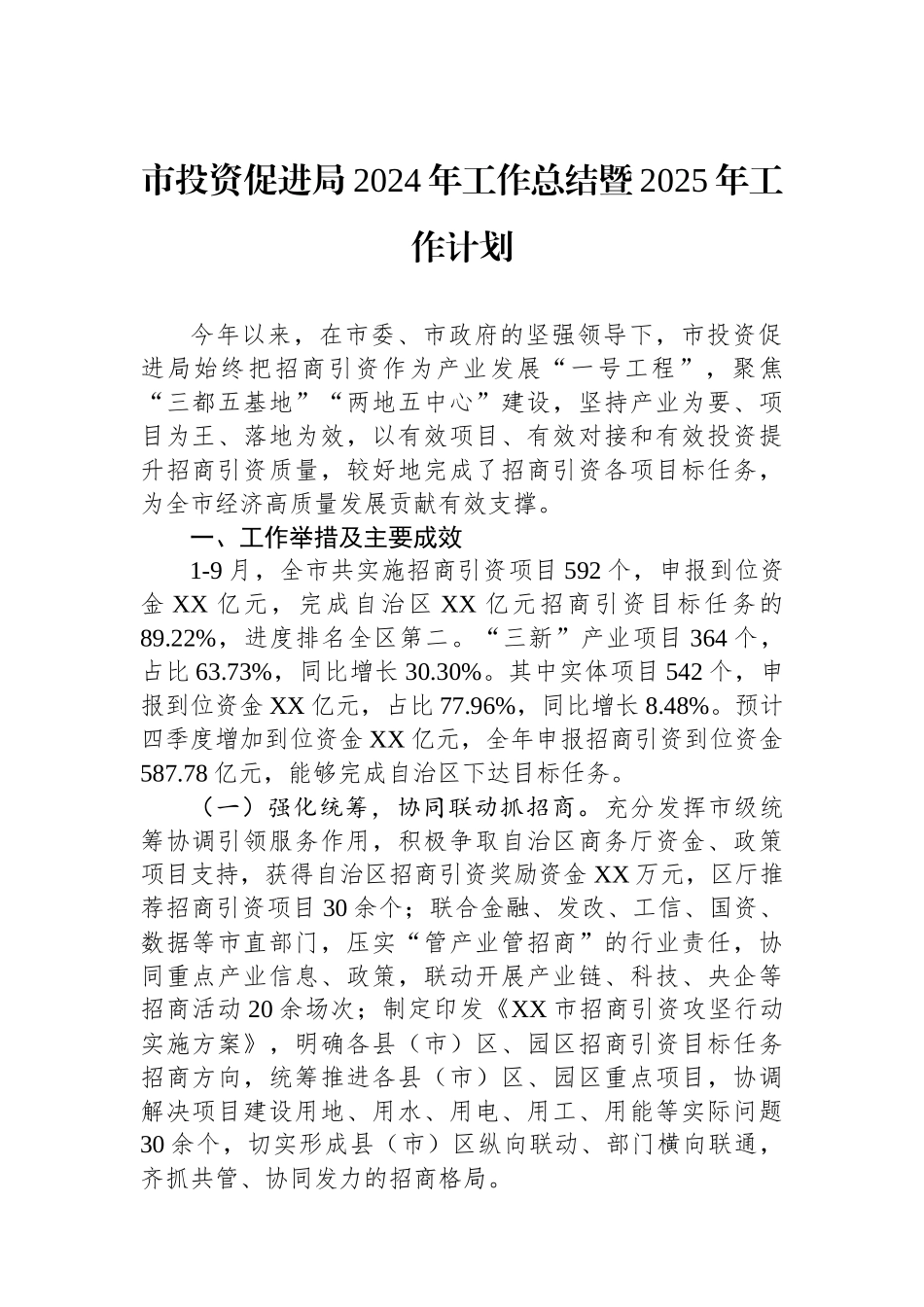 2024年工作总结暨2025年工作计划（投资促进局）_第1页