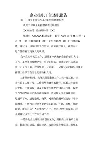 企业挂职干部述职报告