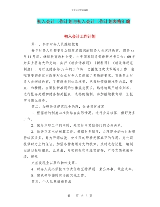 初入会计工作计划与初入会计工作计划表格汇编