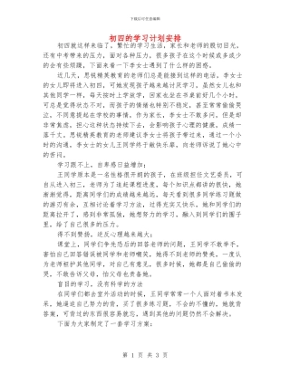 初四的学习计划安排