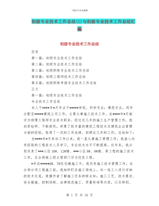 初级专业技术工作总结与初级专业技术工作总结汇编