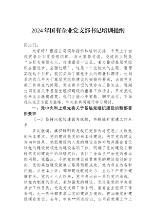 2024年国有企业党支部书记培训提纲